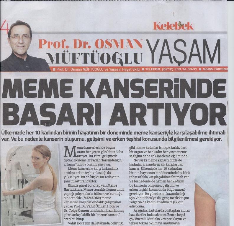 Meme Kanseri Metni 1 - Hürriyet Gazetesi 01.11.2016
