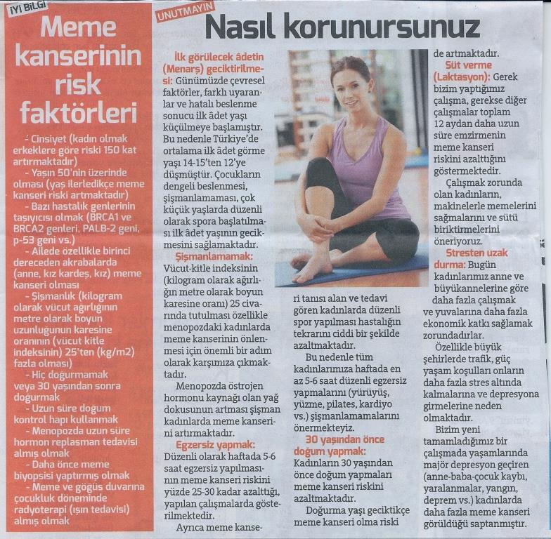 Meme Kanseri Metni 2 - Hürriyet Gazetesi 01.11.2016