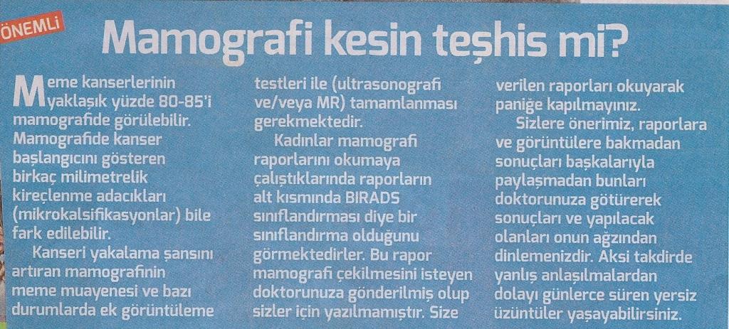 Meme Kanseri Metni 4 - Hürriyet Gazetesi 01.11.2016